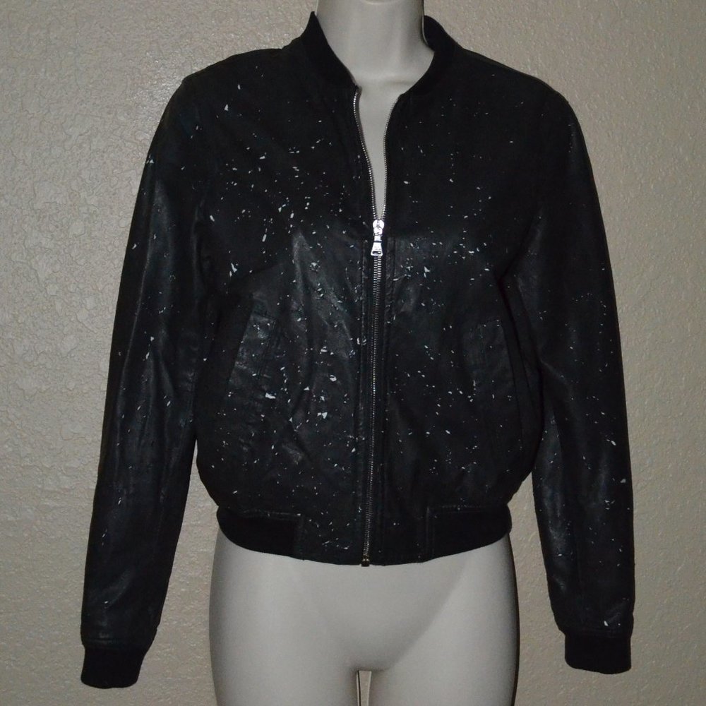 Sz S Neil Barrett Black Leather Destroyed Slim Fit Cropped Jacket